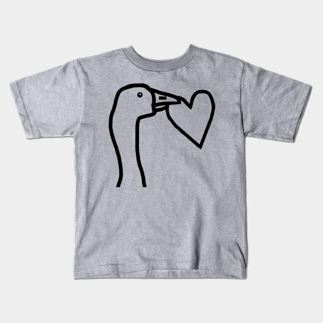 Portrait of a Gaming Goose Stealing a Heart Valentines Day Line Drawing Kids T-Shirt by ellenhenryart